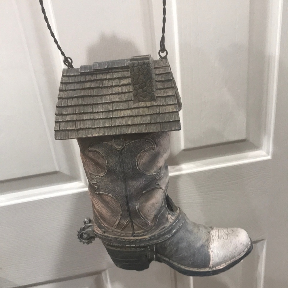 Rustic Decorative Cowboy Boot Birdhouse - Brown/Gray